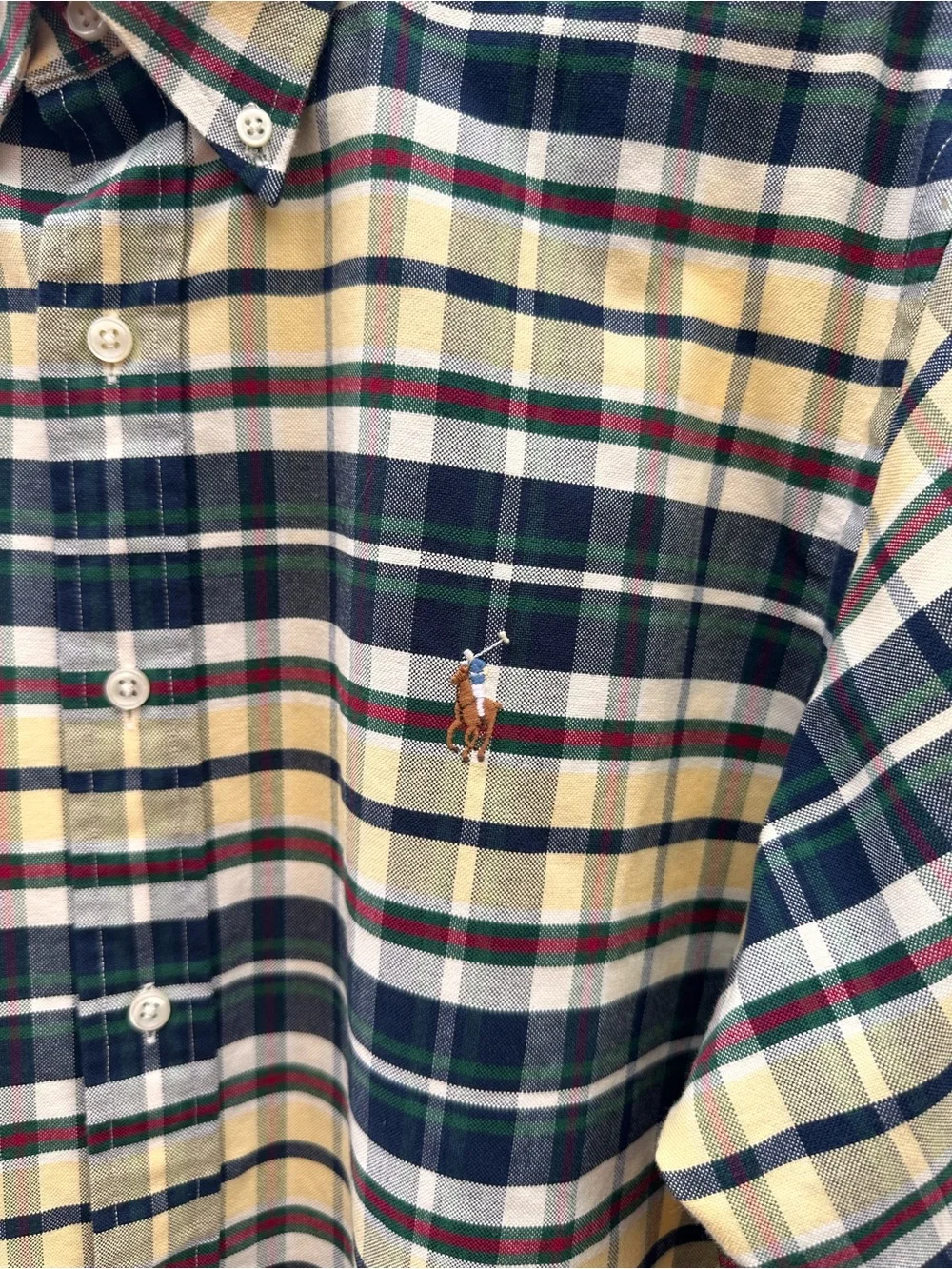 Ralph Lauren Men’s Navy and Yellow Plaid Button-Down Shirt